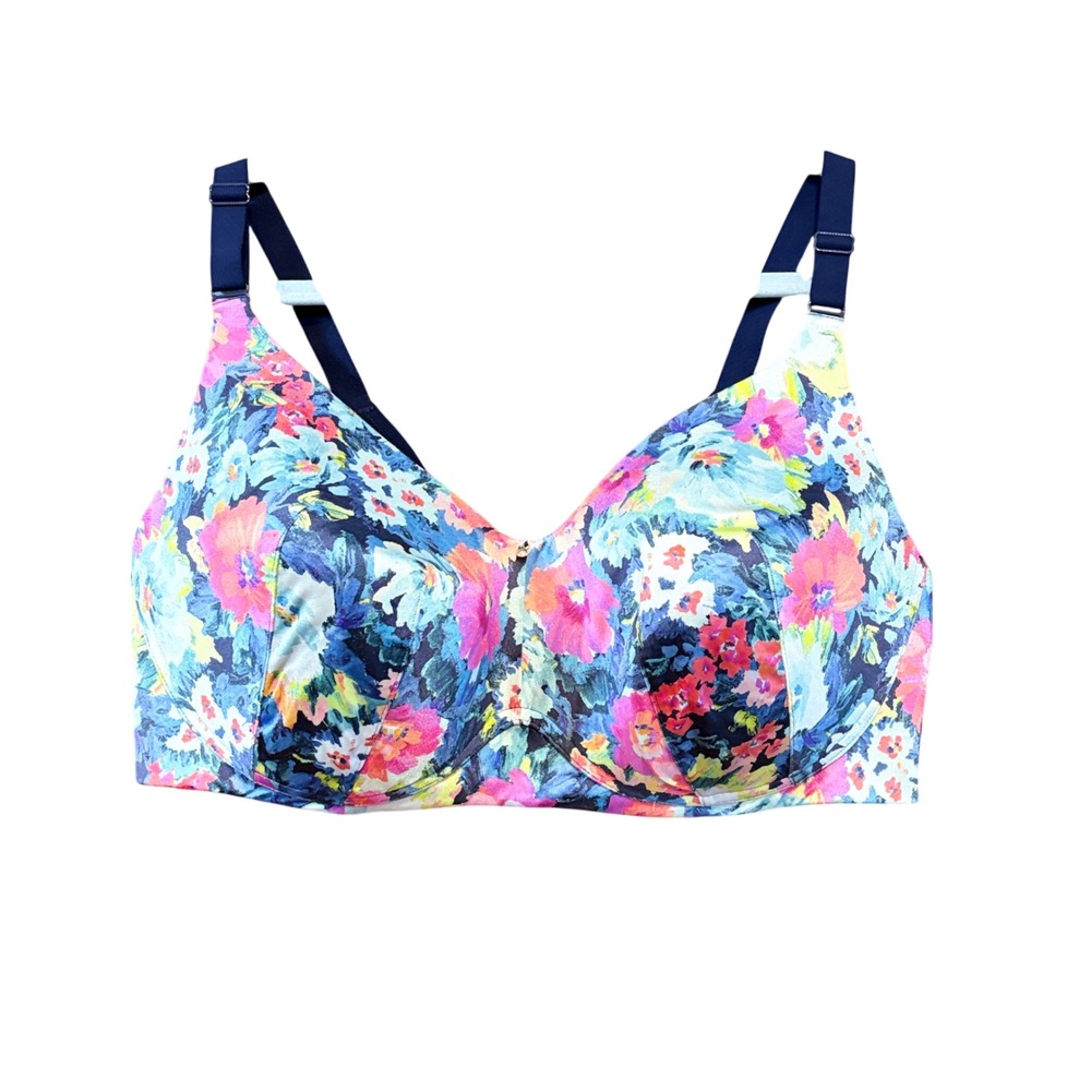 Cacique Floral Lightly Lined Full Coverage No Wire Bra 42DDD Multi Color Navy